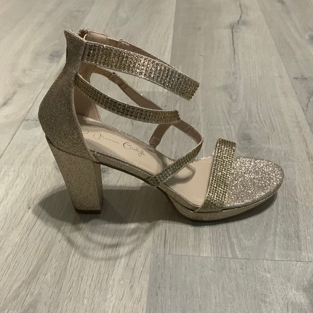 Gold glitter chunky heels